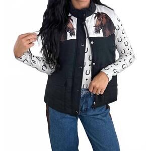 NEW RODEO HIPPIE gallop ridge puffer vest in black
